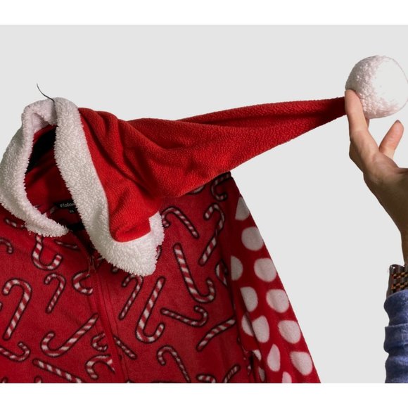 #Follow me Christmas one piece zip up pajamas santa hood candy canes women's XXL - Picture 11 of 13